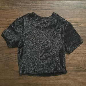 Topshop Crop Tshirt Black Sparkle